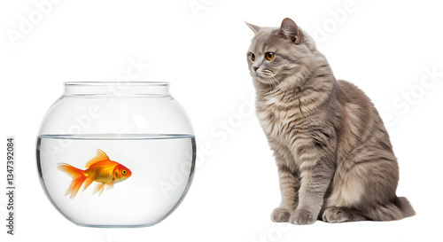 Cat Watching Fish in Bowl
