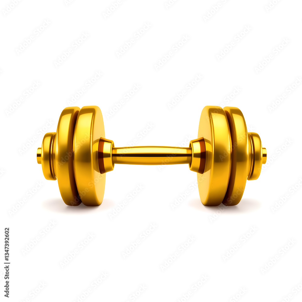 Dumbbell gold metal icon on white background. Generative AI Dumbbell gold metal icon on white background. Generative AI