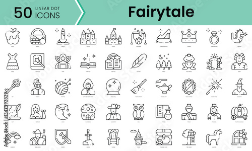 Set of fairytale icons. Line art style icons bundle. vector illustration