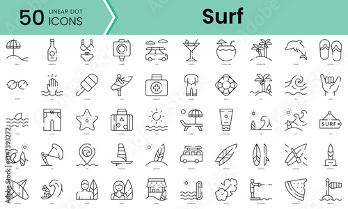 Set of surf icons. Line art style icons bundle. vector illustration