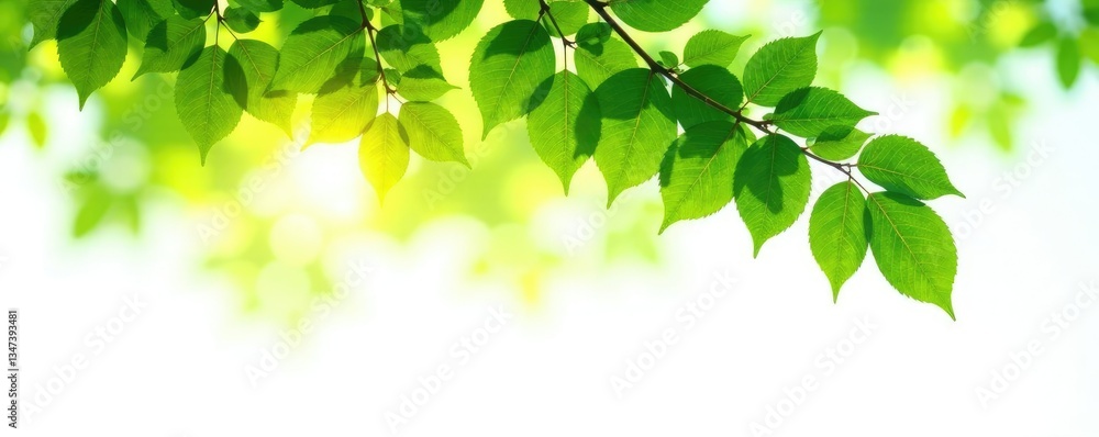 Obraz premium Tree isolated on white background with sunlight filtering through leaves, green, simplicity