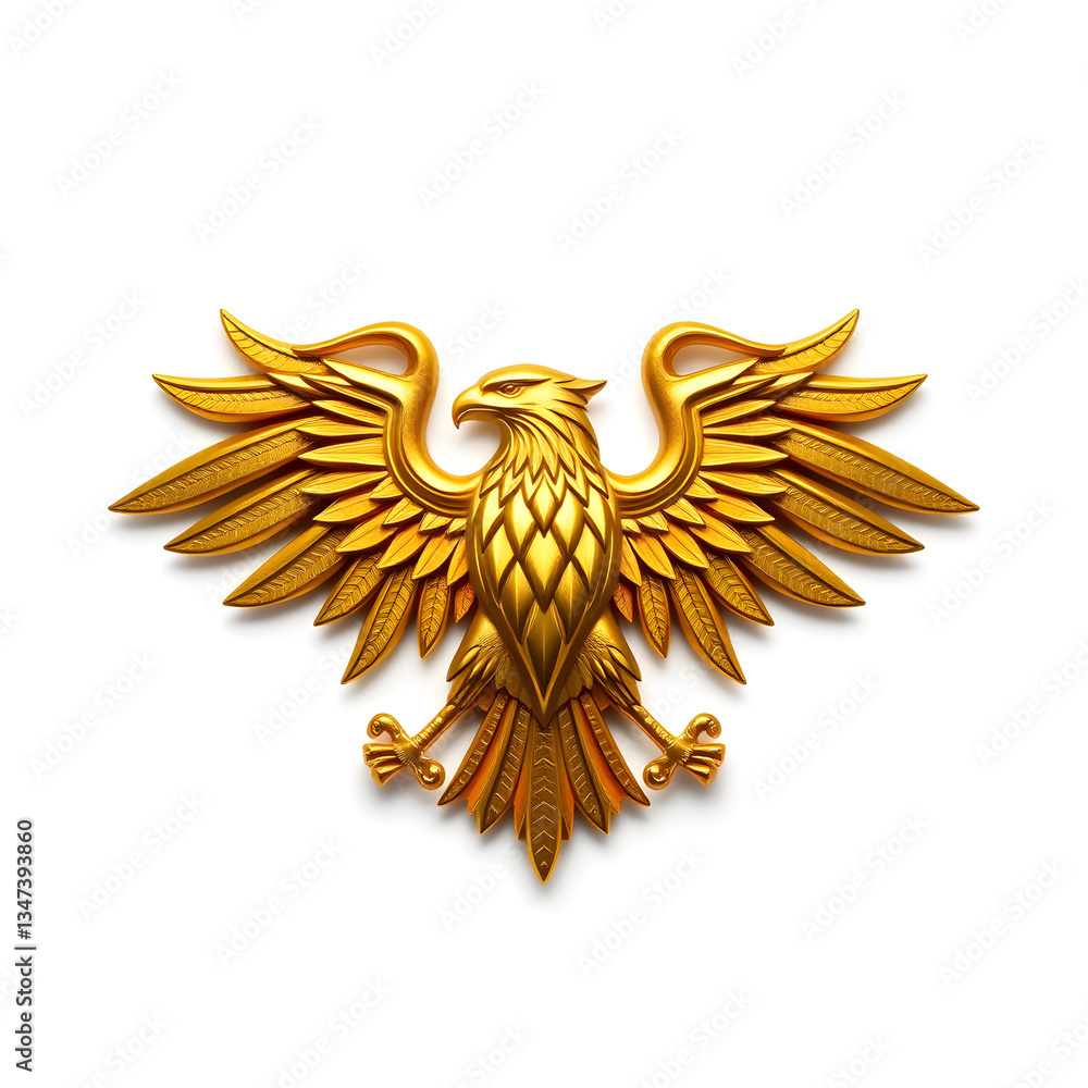 Obraz premium Eagle gold metal icon on white background. Generative AI