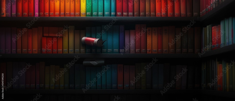Bookshelf, Red Object, Library, Darkness Bookshelf, Red Object, Library, Darkness