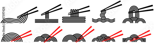 set Japanese Noodle and Chopsticks icon Asian ramen symbol 