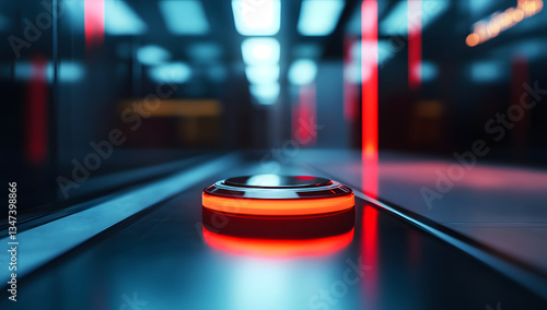 Wallpaper Mural Futuristic Red Neon Button on Sleek Dark Surface Sci-Fi Design Torontodigital.ca