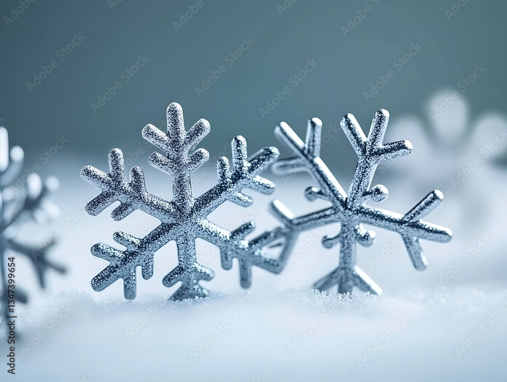 Shiny snowflakes on snow, winter holiday background Shiny snowflakes on snow, winter holiday background
