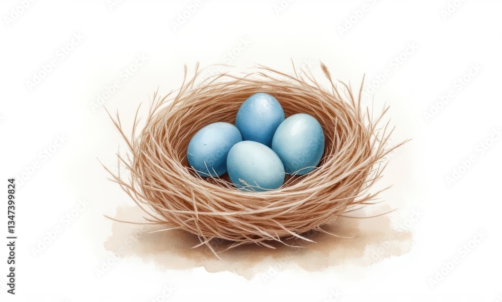 Blue eggs nestled in a nest Blue eggs nestled in a nest