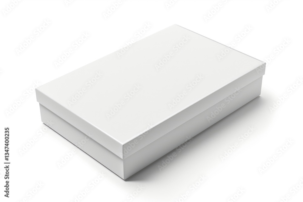 A plain white rectangular box, possibly for shoes or gifts, sits on a white background. A plain white rectangular box, possibly for shoes or gifts, sits on a white background.