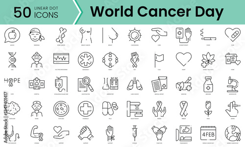 Set of world cancer day icons. Line art style icons bundle. vector illustration