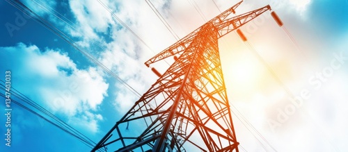 Wallpaper Mural A towering electrical pylon against a bright blue cloudy sky Torontodigital.ca
