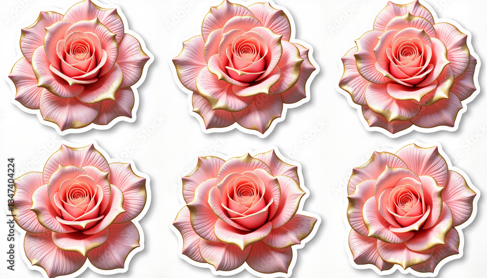 Blooming pink roses in a beautiful arrangement on white background Blooming pink roses in a beautiful arrangement on white background