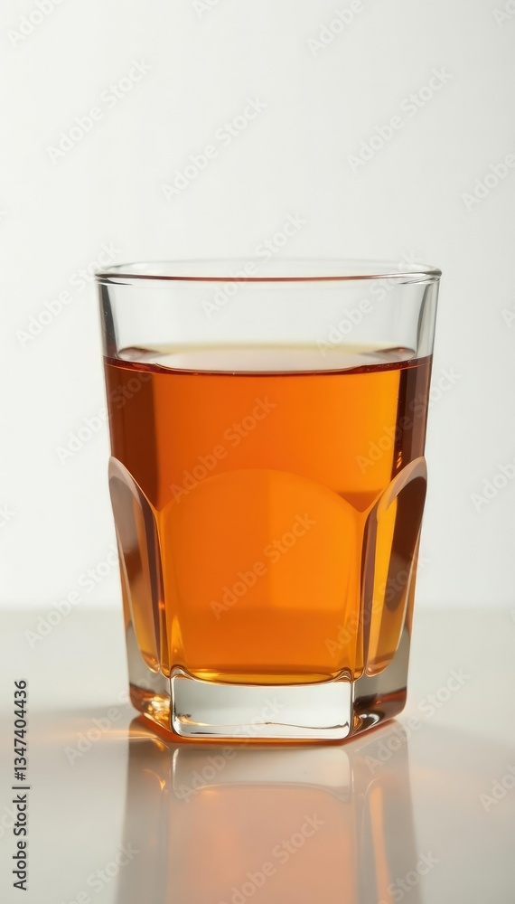 Glass filled with amber colored liquid on a table against a white background, elegance, liquide, bottle Glass filled with amber colored liquid on a table against a white background, elegance, liquide, bottle