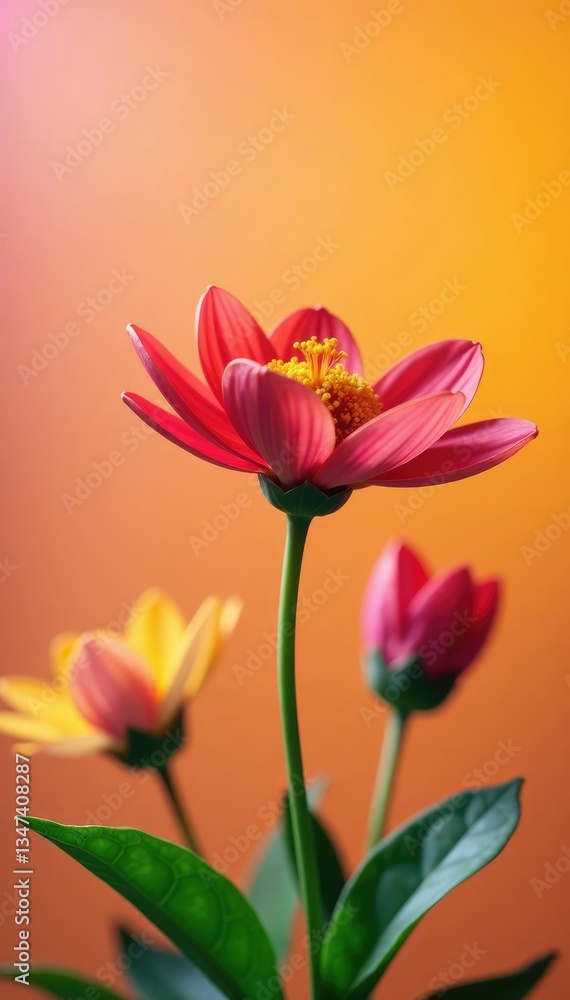 Colorful flower in focus against a plain background, nature, floral Colorful flower in focus against a plain background, nature, floral