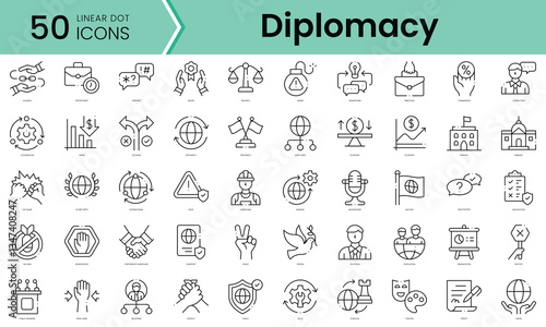 Set of diplomacy icons. Line art style icons bundle. vector illustration