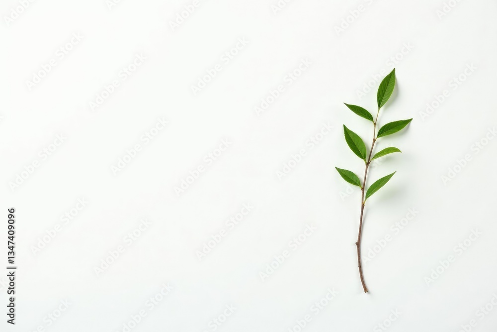 Fototapeta premium Small isolated branches with a few leaves on white surface, white, nature, foliage