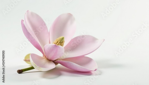 Isolated magnolia flower on a crisp white surface, petals, blossom, background