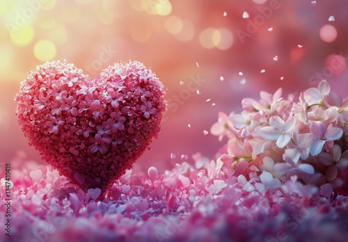 Heart Shaped Object Rests Among Cherry Blossoms With Bokeh Background in Soft...