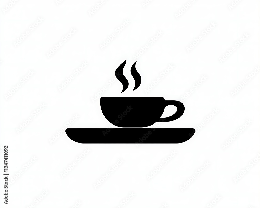 Obraz premium Silhouette of coffee cup on a saucer, isolated on white