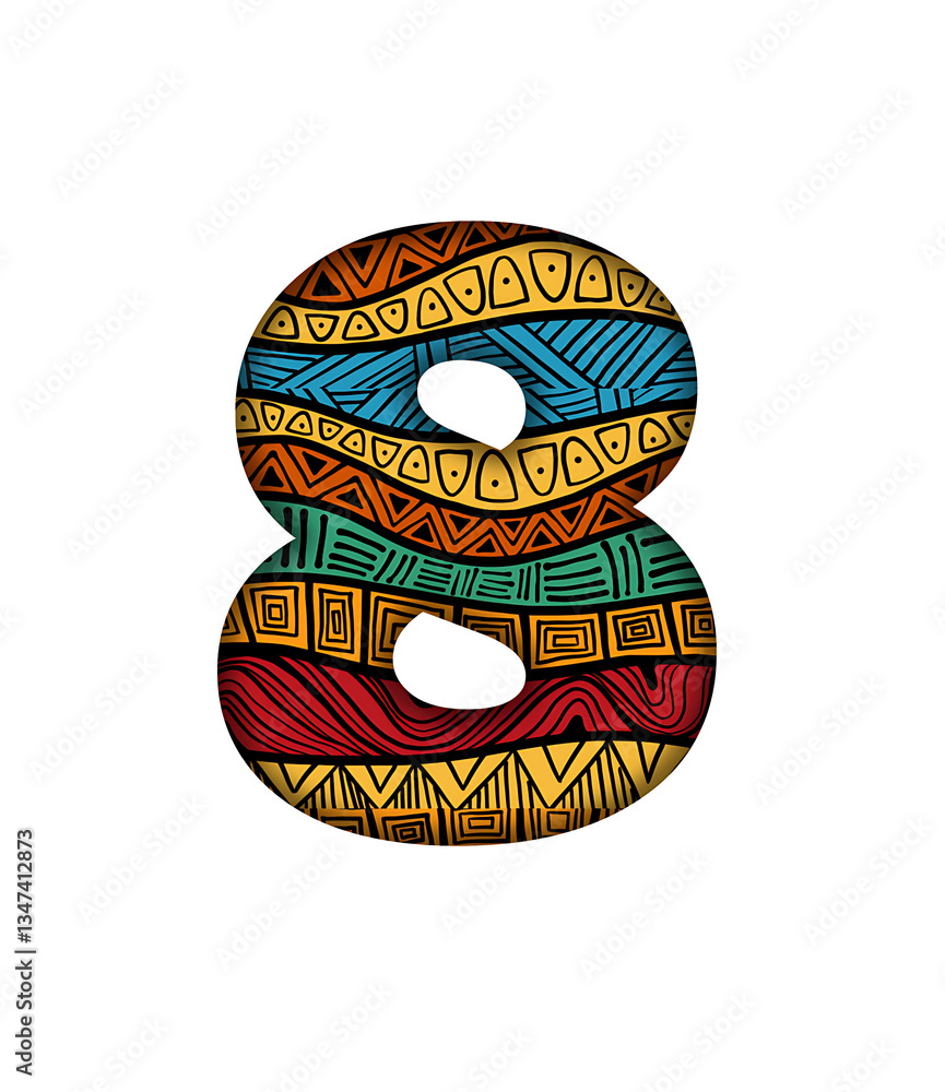 Naklejka premium 8 number letter text typography african style textile abstract african pattern ethnic artwork font transparent background