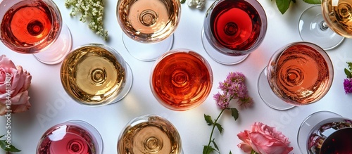Colorful Selection of Sparkling Drinks Arranged With Flowers for a Celebration