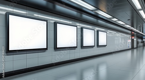 Empty Subway Station With Three Advertising Panels at Midday