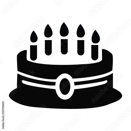 Simple Black and White Birthday Cake Icon