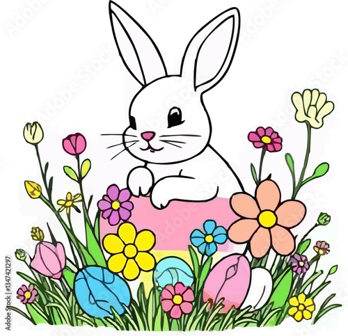 abstract illustration egg bunny flower easter day