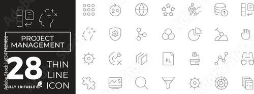 Project Management Icon set of web and mobile in thin line style. Data Management Icons & Symbols Containing  management, planning, project, startup, marketing, teamwork and more