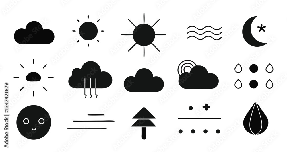 Tree and Weather Icons Vector Set Tree and Weather Icons Vector Set