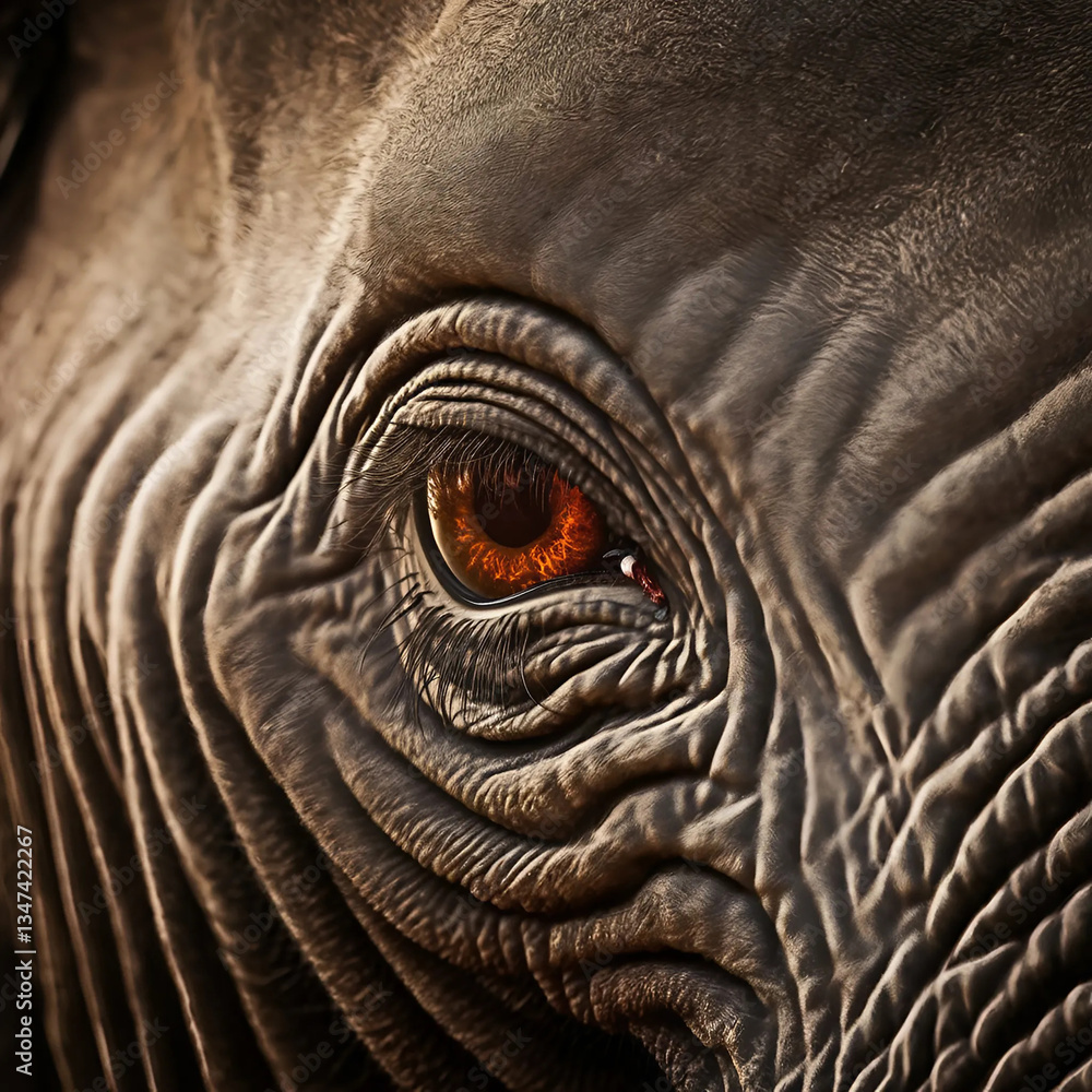 Close-up of an elephant's eye, revealing intricate details of skin texture. Close-up of an elephant's eye, revealing intricate details of skin texture.