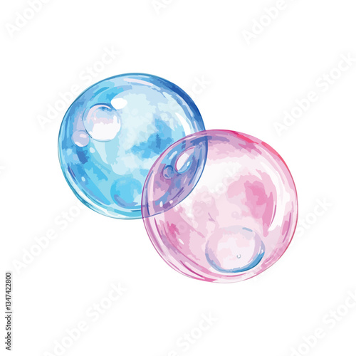 Two bubbles, one blue and one pink, are shown on a white background. The bubbles are painted.