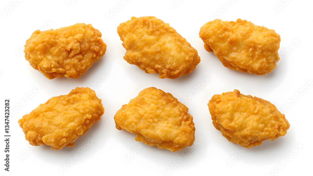 Crispy Fried Chicken Nuggets Isolated on White Background