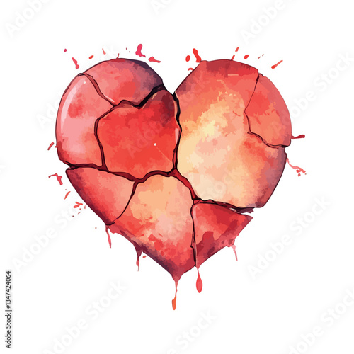 Heart with a broken center. The heart is red and has a lot of paint on it.