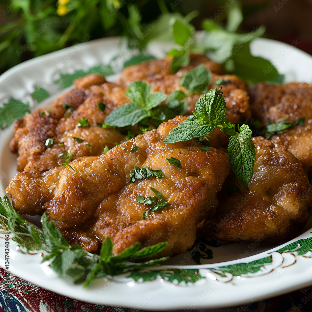Schnitzel with greens on a plate Schnitzel with greens on a plate
