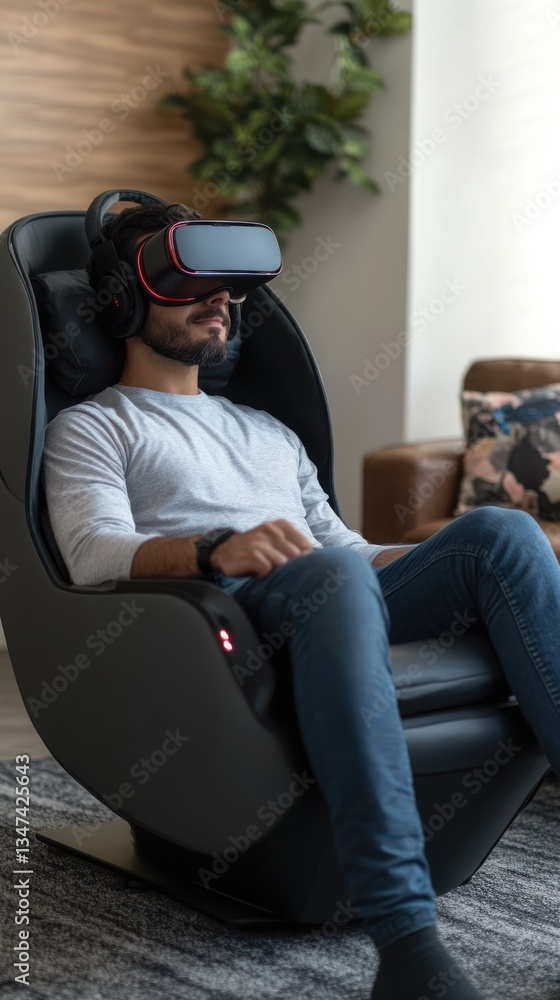 Obraz premium Man Experiencing Virtual Reality In A Modern Relaxing Chair