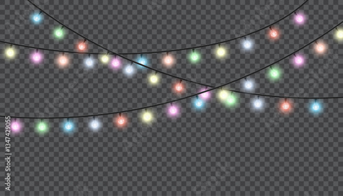 Realistic retro light bulb. Decorative vintage design edison lightbulb. Glowing fairy Christmas garland string. New Year party led lamps decoration. vector illustration