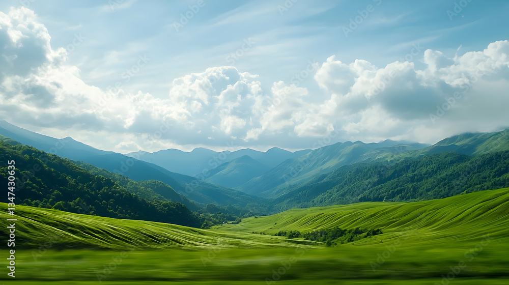 Obraz premium Green Valley Between Mountains Under Cloudy Sky