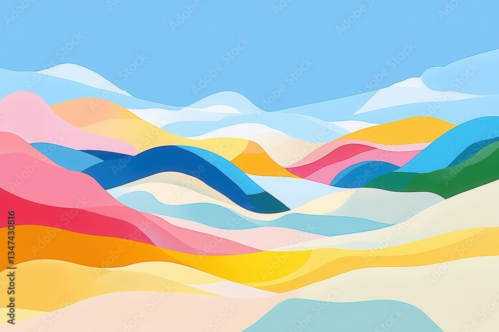 Beautiful and Colorful Abstract Landscape with Soft Shapes Under a Clear Blue Sky Beautiful and Colorful Abstract Landscape with Soft Shapes Under a Clear Blue Sky