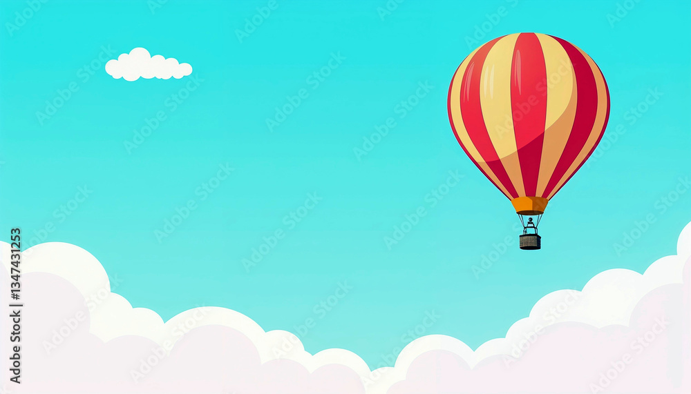 Fototapeta premium Colorful hot air balloon floating in a blue sky with clouds 