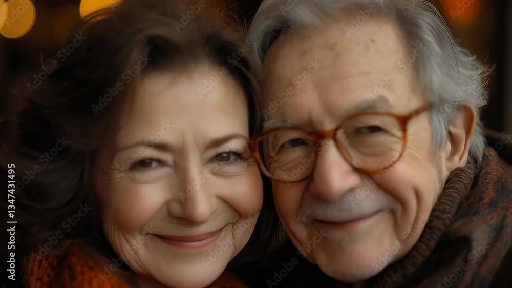 Elderly Couple Smiles Together in Warm Embrace Elderly Couple Smiles Together in Warm Embrace