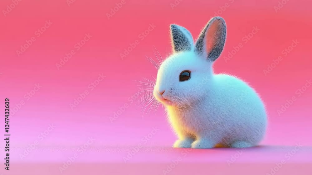 Cute Fluffy White Rabbit on Pink Background Cute Fluffy White Rabbit on Pink Background