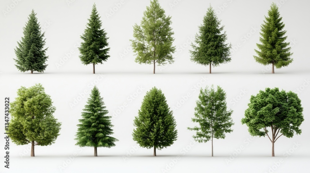 Digital Collection of Various Trees Against White Background Digital Collection of Various Trees Against White Background