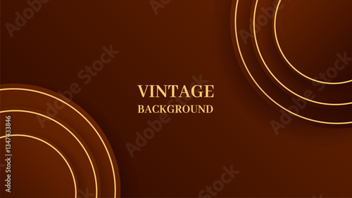 Brown modern abstract background with gradient rounds and golden lines. Vintage design	
