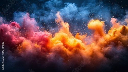 Wallpaper Mural Vibrant Color Explosion of Holi Dust Against Dark Background in Close-Up View Torontodigital.ca