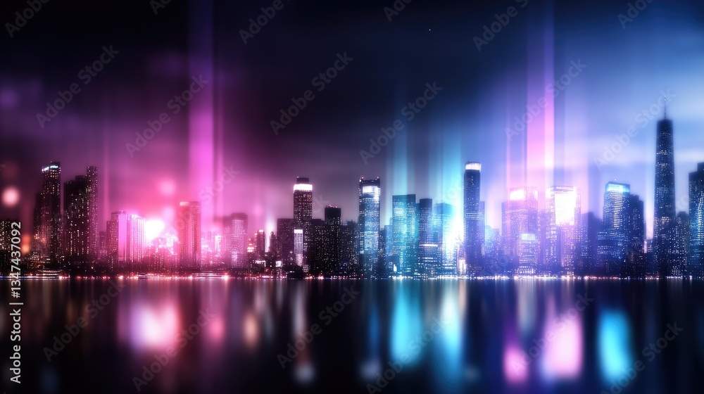 Neon city skyline at night Neon city skyline at night