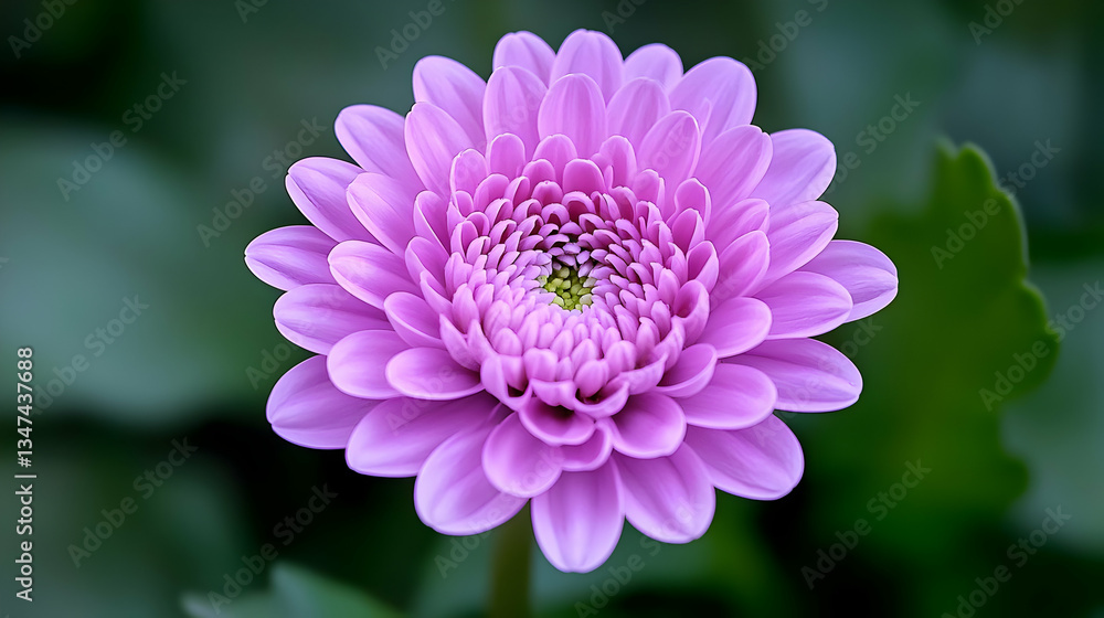 Fototapeta premium Close Up Of Single Purple Flower With Green Stem Against Blurred Green Background