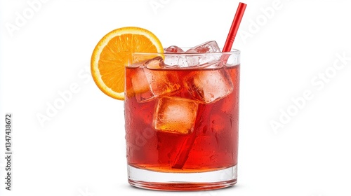 Wallpaper Mural A refreshing cocktail served in a glass with ice, garnished with an orange slice and a red straw. Torontodigital.ca