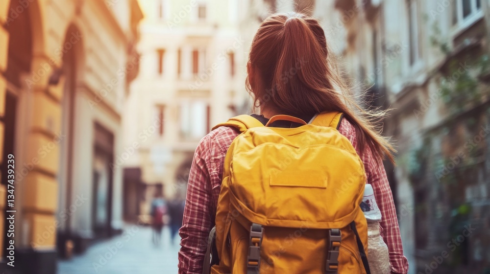 Fototapeta premium Backpacker Exploring a Charming European City