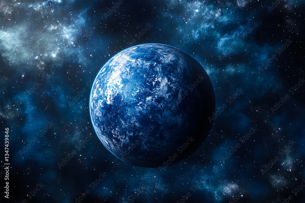Fototapeta premium Blue Exoplanet in Deep Space