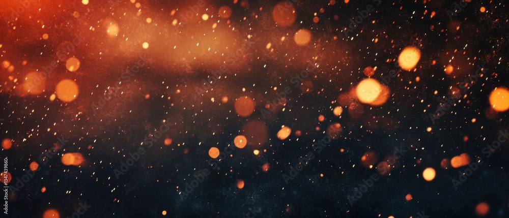 Fototapeta premium Abstract dark background with blurred golden bokeh lights and sparkling dust particles creating a magical and festive atmosphere Concept of celebration, holiday, and fantasy